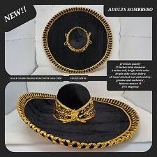 BLACK with gold trim adults sombrero charro mariachi hat for fiestas picture
