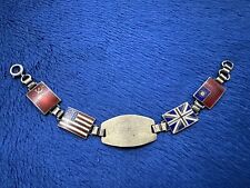Vintage WWII Sweetheart Allied Flags Sterling Silver Enamel Bracelet, 7in picture