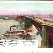 c1910s St. Louis, MO Eads Bridge Mississippi Brucke Steamship 1907 Peoria A184 picture