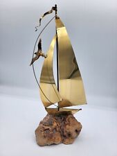 Signed DeMott Brass Sailboat with Bird and Flag Vintage on Wood 12
