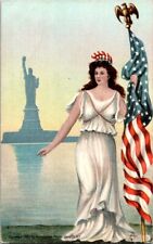 Postcard Patriotic Lady Liberty Flag New York City NY c.1907-1915          K-590 picture