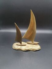 Vintage Solid Brass Sailboats on Water MCM Nautical Beach Ocean Coastal Decor picture