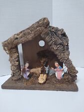 Vtg Wood Rustic MANGER Stable Scene with 5 figures Made in Italy picture