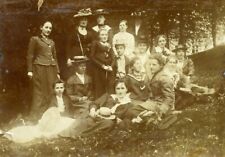 AT459 Original Vintage Photo EDWARDIAN GROUP ON HILLSIDE c Early 1900's picture