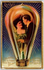 Lovelights Romantic Couple In Edison Lightbulb With Rays Love Gold Embossed UNP picture