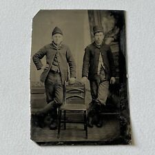 Antique Tintype Photograph Handsome Young Working Class Men Great Attire picture