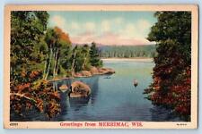 c1940's Greetings From Merrimac Lake Boating Wisconsin Correspondence Postcard picture