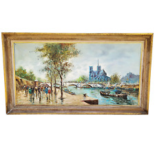 Vintage 20thC Framed CITYSCAPE Italian IMPRESSIONISTIC OIL PAINTING Bridge Italy picture