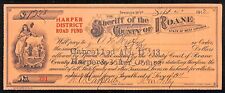 Spencer, WV Roane County Sheriff 1912 Bank Check - 