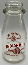 VTG Indian Hill Farm Diary Glass Milk Bottle Greenville ME Indian Chief Graphics picture