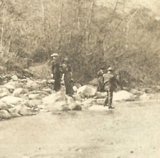 RPPC Victorian Picnic Gentlemen Ladies Hiking Creek Outdoor Postcard VTG, 1900s picture