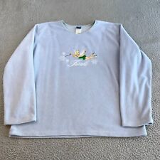 Disney Sweater Women's Large Blue Embroidered Tinkerbell Fleece Pullover Tink picture