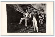 Locomotive Train Postcard RPPC Photo Wreck Accident Railroad Unposted Vintage picture