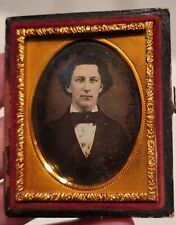 Ninth plate daguerreotype of handsome young man with writing behind image sealed picture