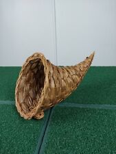 Vintage Thanksgiving Cornucopia Horn of Plenty Wicker Woven Basket picture