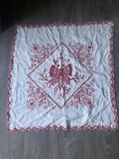 Turkey Work red Work Embroidery Linens Approximately 28” Square Table Decor VTG picture