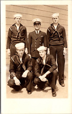 RPPC 4 US Navy Seamen Sailors w/ Officer World War II Unposted Postcard picture