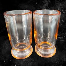 1950s Peachy Pink Tumbler Drinking Glasses Set 2 Thick Heavy Glass Cups Mugs VTG picture