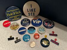 Vintage Lot Of 17 Miscellaneous Pin Back Buttons Variety of Sizes picture