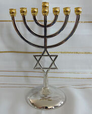 Jewish Star of David 7 Branch Gold and Silver Temple Menorah  - 7 Inches Tall picture