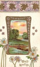 Vintage Postcard 1911 Hearty Greetings All Good Wishes Landscape Souvenir Card picture