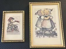 Vintage Set of 2 M.I. Hummel Girl Art Prints Made in Germany 8”x5” & 5”x3” Frame picture