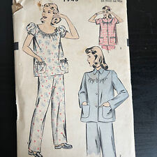 Vintage 1940s Hollywood 1945 Two Piece Pajamas Set Sewing Pattern 14 Small USED picture