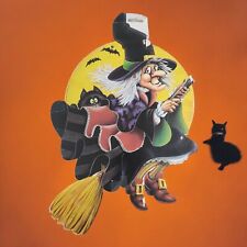 1983 The Beistle Co. Flying Broomstick Witch Halloween Die Cut Double Sided VTG picture