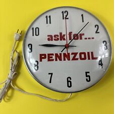 Vintage “ask for…PENNZOIL” 12 in. Electric Wall Clock ~ 4 Repair, Hums picture