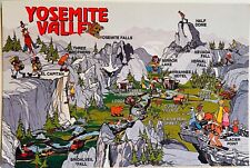 Yosemite Valley National Park Map Cartoon Art California 6x4 Postcard c1980 picture
