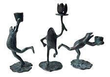 Vintage SPI San Pacific Brass Verdigris Frog Candle Holders-qty 3. picture