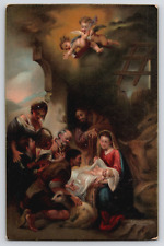 Christmas Baby Jesus Mary Manger Angels Stengel Art Postcard by Murillo Spanish picture