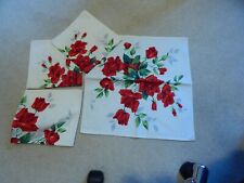 VTG 1940S 50S 17 X 17 INCH SET 4 COTTON DINNER NAPKINS LARGE RED ROSES PRETTY picture