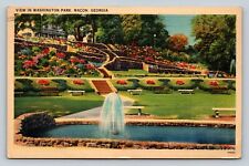 c1943 Fountain In Washington Park Macon Georgia GA VINTAGE Postcard picture