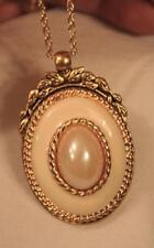 Lovely Leaf Top Goldtone Sculpted Creamy Finish Simulated Pearl Pendant Necklace picture