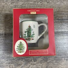 SPODE Christmas Tree Mini Handled Mug Cup Ornament Red Ribbon Green Trim NEW picture