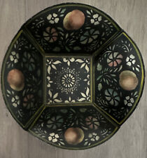 Toleware Antique Folk Art Gold Stencil Square Tin Bowl Basket Compote Dish 12