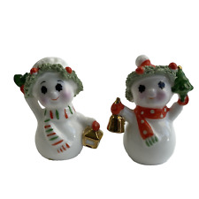 Lot Of 2 Napco Ware Mini Snowman Snow Lady Bone China Christmas 2' Vintage Decor picture