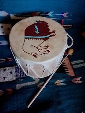 **AWESOME VINTAGE  NATIVE AMERICAN NAVAJO RED BIRD COCHTI RAWHIDE  DRUM SIGNED * picture