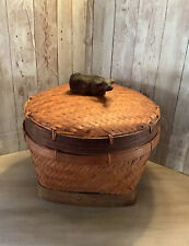 Vintage Rosenthal Netter Large Basket W/Lid HandMade Woven Rattan Yak Handle picture