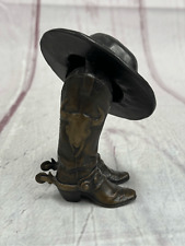 Vintage Rare Handmade Brass Cowboys Boots & Hat Brock Holbrock signed Figurine picture