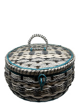 Vintage Sewing Basket Box Woven Wicker Made in Japan Round 10