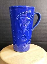 Starbucks Cobalt Blue Siren Mermaid Tall Ceramic Mug Coffee Tea Travel Lid 12oz picture