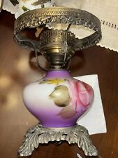 Antique Electrified Gone With The Wind ￼Oil Lamp Floral Purple Design picture