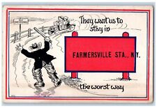1914 They Want Us Stay Farmville Station New York Worst Way Speeding NY Postcard picture