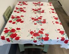 Vintage Wilendur American Beauty Red Roses Square Tablecloth 65” x 62” read picture