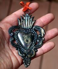 Large Antique Sterling Silver SACRED HEART MIRACLE EX VOTO DEVOTIONAL VOW F 28 picture