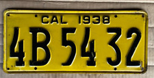 California 1938 License Plate Yellow from Vintage Ford 4B5432 picture