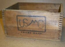 Vintage USMC Wood Shipping Crate Rustic Weathered Wooden Box w/ Dovetail Design picture