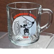 Vintage Disney Anchor Hocking Steamboat Willie Mickey Mouse Clear Glass Mug 3.5